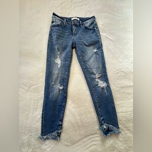 KanCan Skinny Jeans Womens 7/27 Distressed Raw Hem Frayed Mid Rise 29x27 Stretch